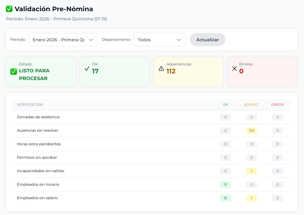 Pantalla de Nómina Core Intel